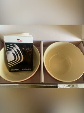 NEVER USED! Staub Two-Tone Ceramic Bowls in Red and Cream - Set of 2. 6.5”